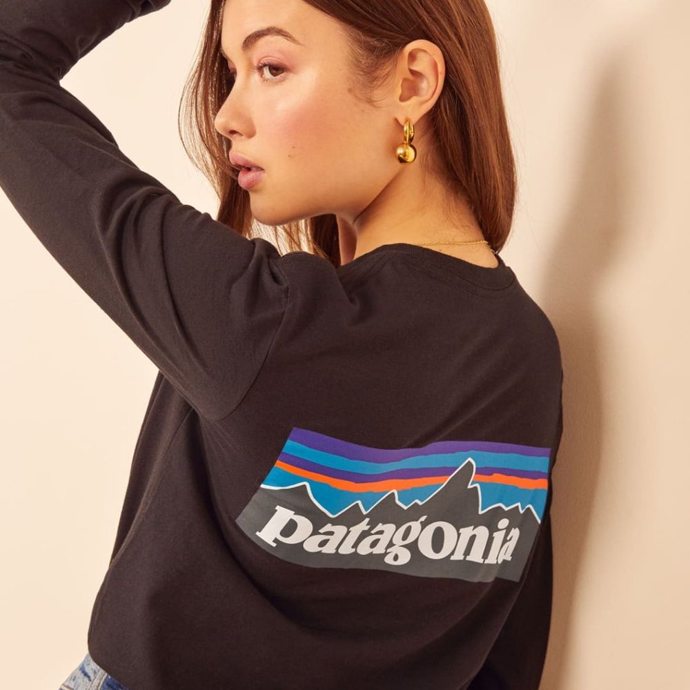 Patagonia Black Long Sleeve P-6 Logo Responsibili-Tee Small and Medium and XS